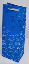 Flaschentüte Happy Birthday in blau,  glänzend