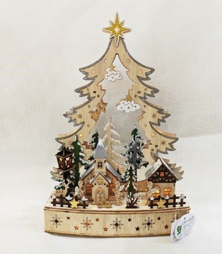 Weihnachtsszene 25x8x32cm " Tannenzauber" beleuchtet, Holz