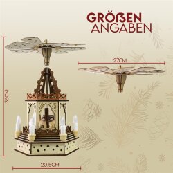 Holzdekoration-Windrad-Pyramide mit LED Licht, 20,5×18×36 cm, Batteriebetrieben, 2AA, 1,5 V