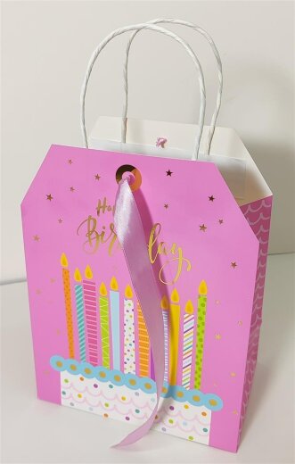 Geschenktüte Premium, Trapezform Größe M, 19x11,5x25 cm, HappyBirthday Party