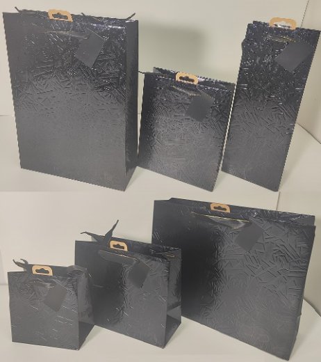 XL Geschenktüte Kraftpapier Premium, Shopper, 37,5x10,6x28,5 cm, Aluminium Film Lederoptik schwarz