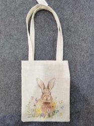 Stoffbeutel mit Zugschnur, 16x19cm, Hase, Polyester, natur