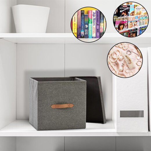 Storagebox mit Deckel,Karton verstärkt,faltbar,BOXXN SMILE®, 30x30x30cm, Leinen, Polyester, Farbe grau