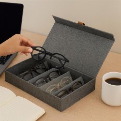 Storagebox-Brillensammler, Holz/Karton verstärkt,faltbar,BOXXN SMILE®, 30x17x6cm, Leinen, Polyester, Farbe grau