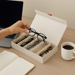 Storagebox-Brillensammler, Holz/Karton verstärkt,faltbar,BOXXN SMILE®, 30x17x6cm, Leinen, Polyester, Farbe creme/nature